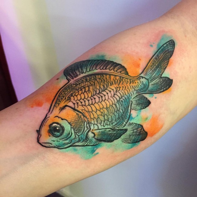 650x650 Watercolor Fish Tattoo On Right Forearm - Watercolor Fish Tattoo