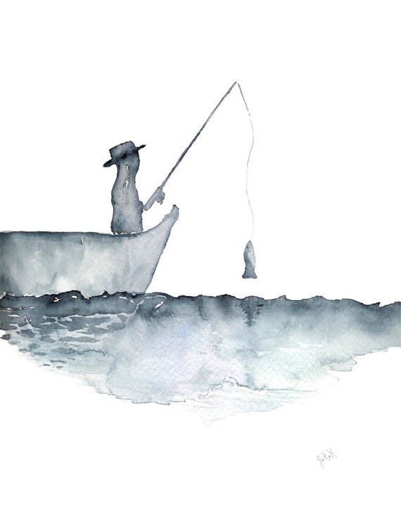 570x738 Items Similar To Fisherman Watercolor Painting Original Art Fisher - Watercolor Fisherman