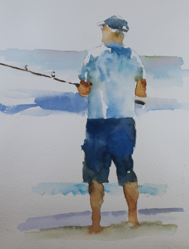 788x1040 Sue Churchgrant Daily Painting Y Is For And Fisherman Sketch - Watercolor Fisherman