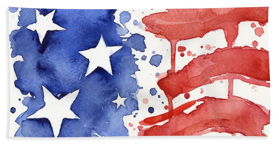 967x500 American Flag Watercolor Painting Beach Towel For Sale By Olga - Watercolor Flag
