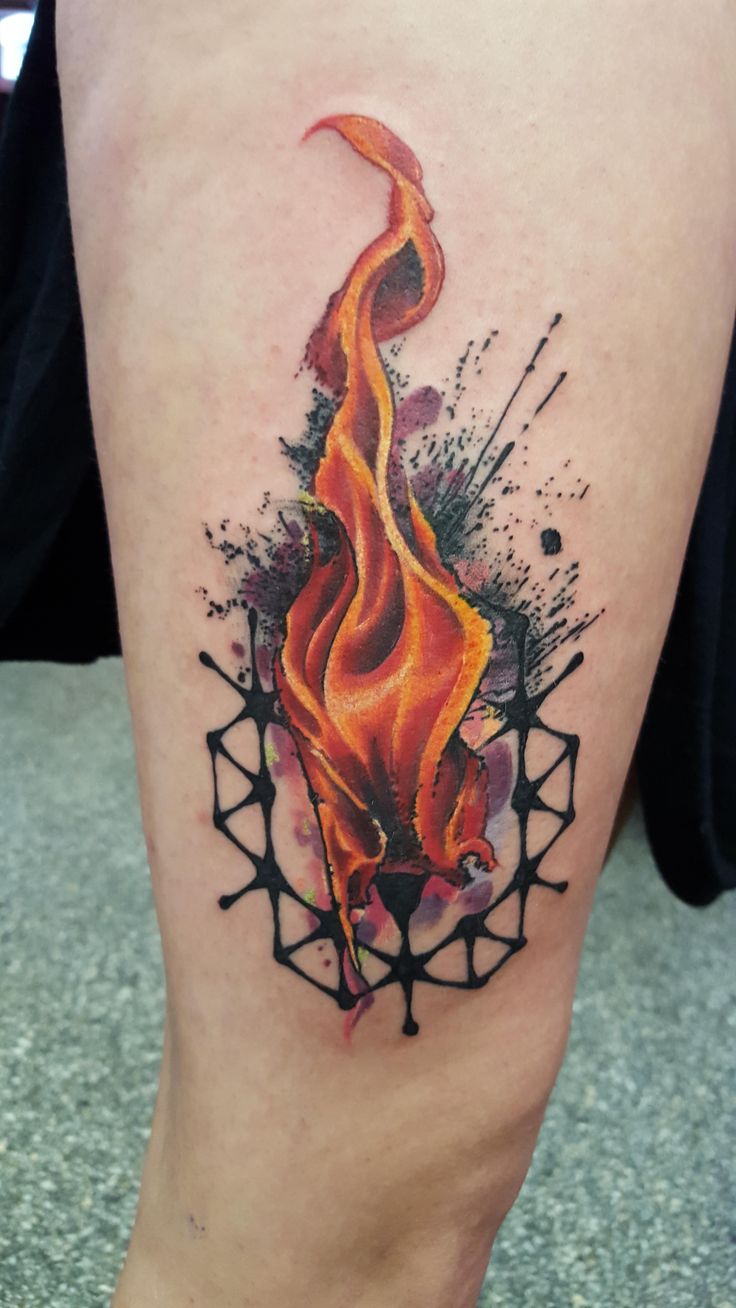 736x1308 Cool Flame Watercolor Tattoo On Triceps - Watercolor Flame Tattoo