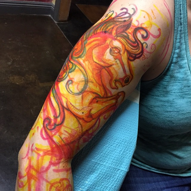 640x640 Fire Horse Tattoo On Shoulder Best Tattoo Ideas Gallery - Watercolor Flame Tattoo
