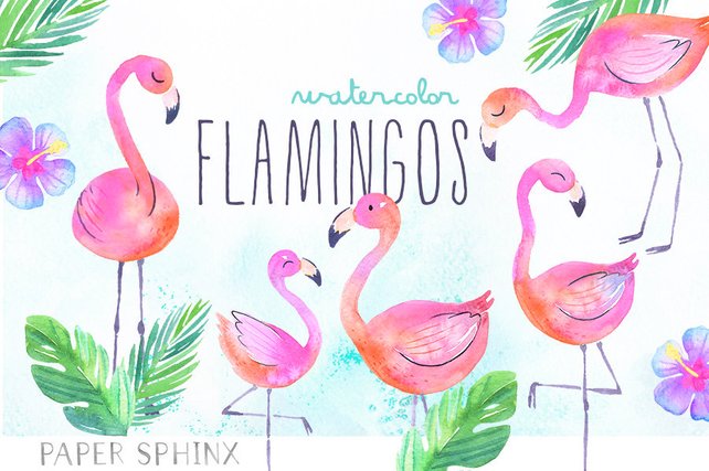 642x427 Watercolor Flamingos Clipart Tropical Flamingos Summer Etsy - Watercolor Flamingo Clipart