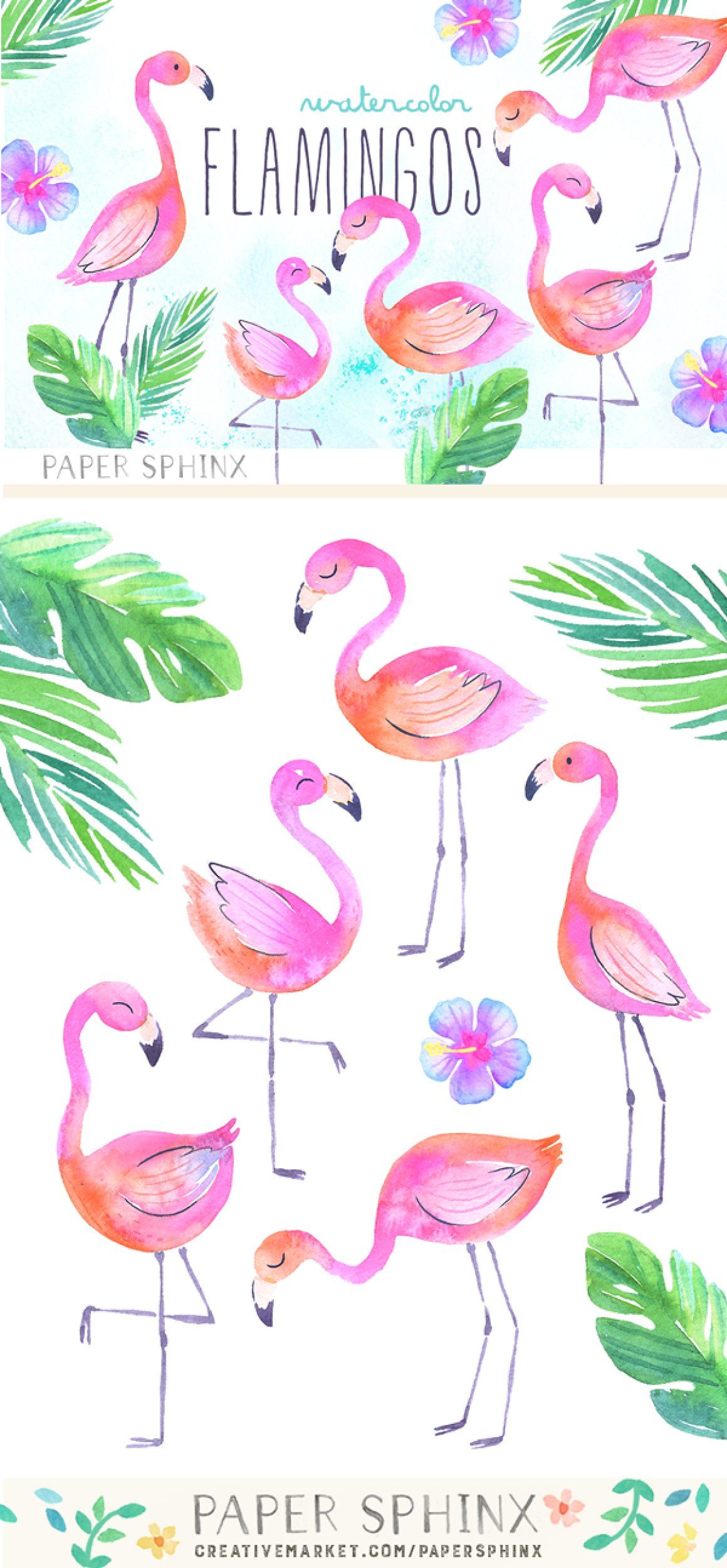 1160x2502 Watercolor Tropical Flamingo Clipart Flamingo Flamingos Flamingoes - Watercolor Flamingo Clipart