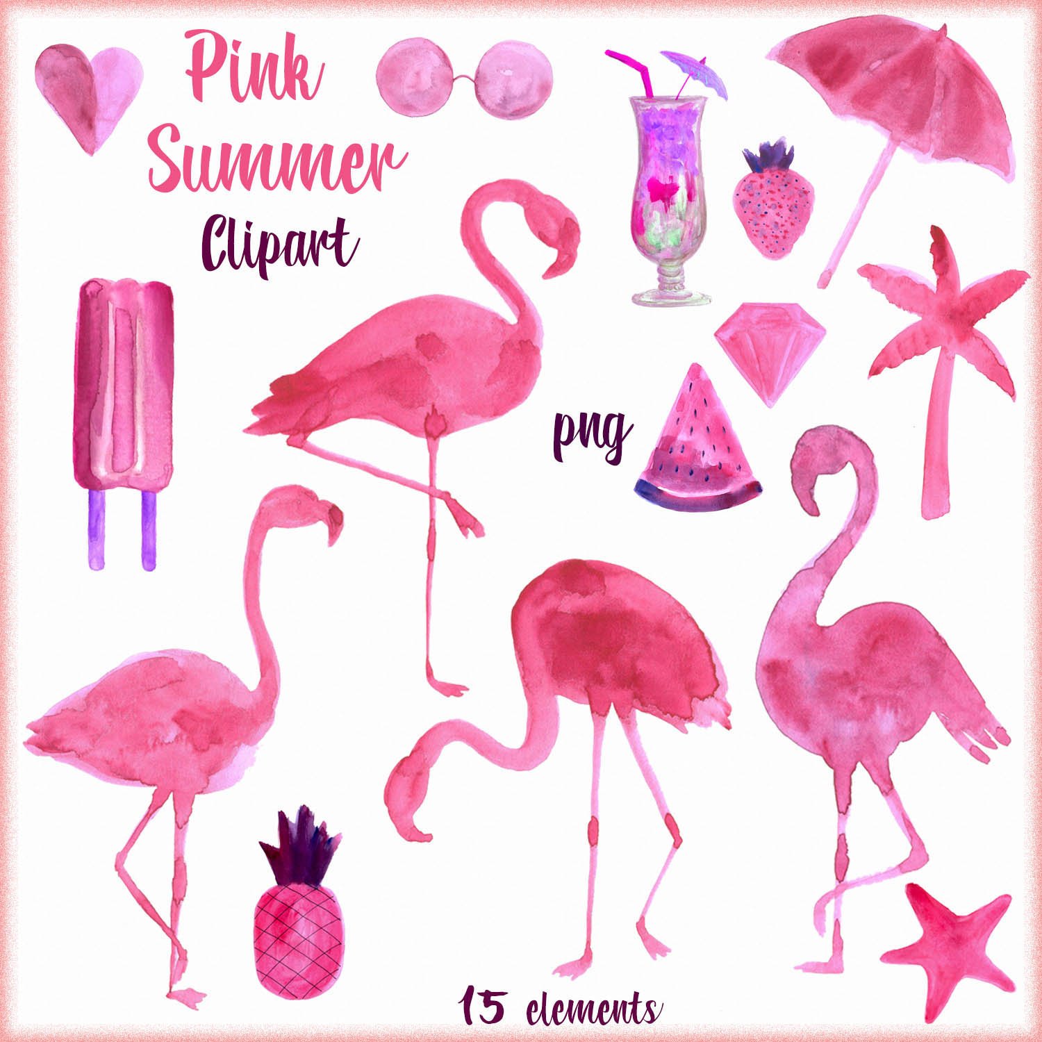 1500x1500 Watercolor Flamingos Clipart Watercolor Summer Clipart Etsy - Watercolor Flamingo Clipart