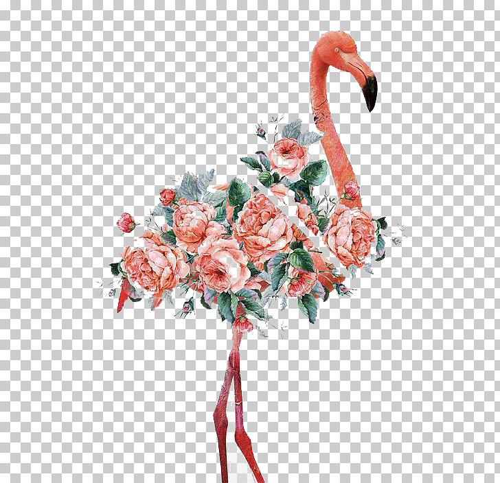 728x704 Flamingo Women And Birds Art Canvas Print Printmaking, Watercolor - Watercolor Flamingo Clipart