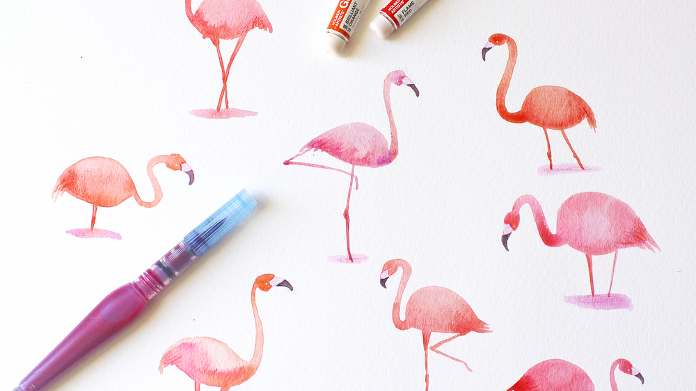 1000x563 How To Watercolor Pink Flamingos! Studio Jess - Watercolor Flamingo Png