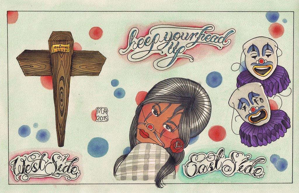 1024x663 Keep Your Head Up 11x17 Tattoo Flash Watercolor Print Small - Watercolor Flash