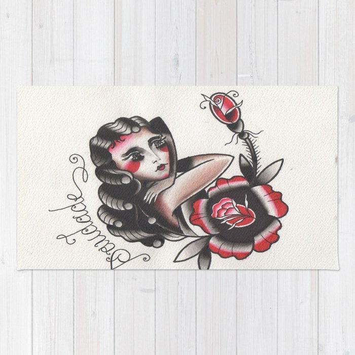 700x700 Saudade Traditional Watercolor Tattoo Flash Rug By Lesyadanko - Watercolor Flash