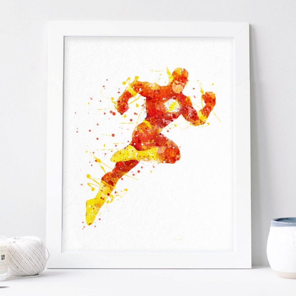 1024x1024 The Flash Poster, Watercolor Superhero Wall Art Printables Dc - Watercolor Flash