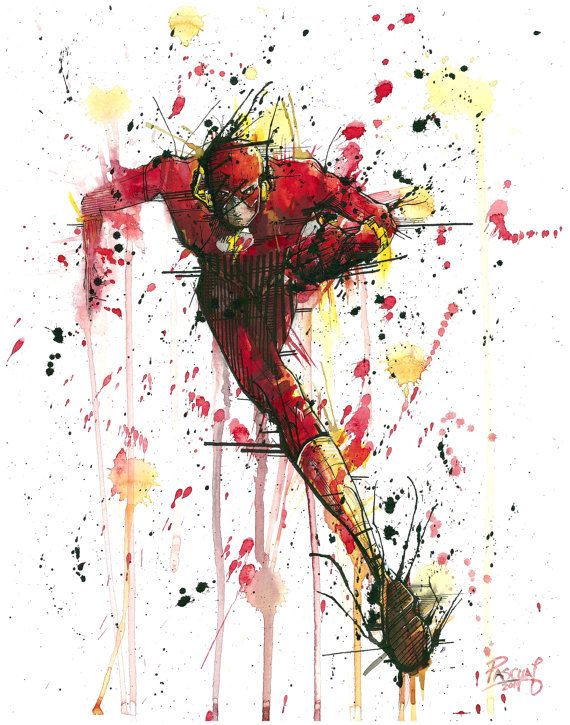 570x725 The Flash Superhero Dc Comic Watercolor By Pascualproductions - Watercolor Flash