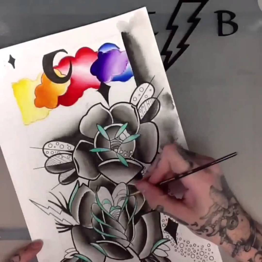 1080x1080 Time Lapse Watercolor Tattoo Flash By Scuba Steve Iwinski - Watercolor Flash