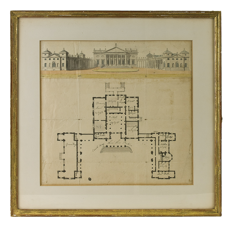 763x750 Ink And Watercolor Rendering Of An English Manor House, With - Watercolor Floor Plan