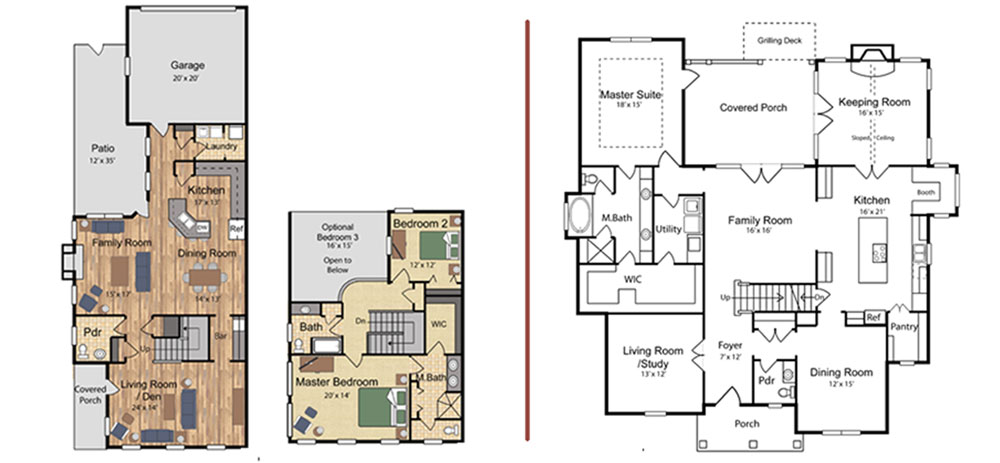 1000x463 Floor Plan Renderings Lucas Art Works - Watercolor Floor Plan