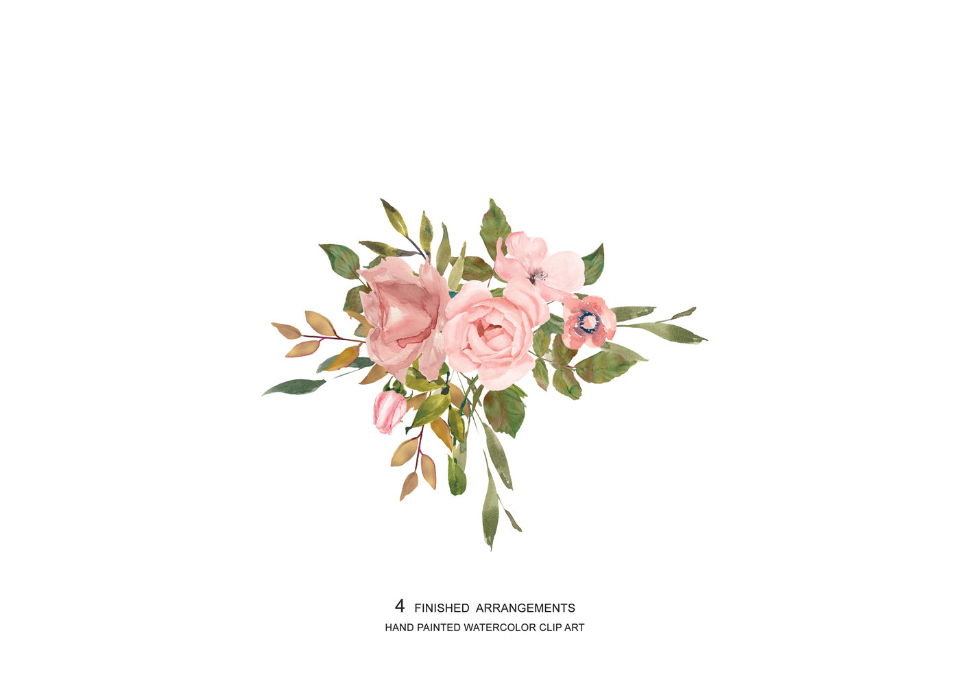 1400x1006 Watercolor Flower Clipart Blush Rose Gold Leaves Clipart By - Watercolor Floral Art