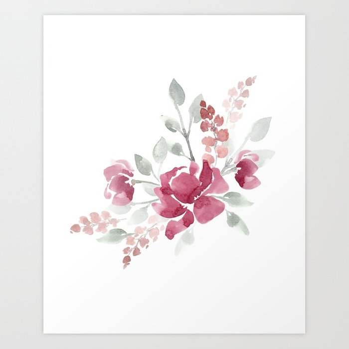 700x700 Burgundy Watercolor Floral Art Print By Katrinacrouch Society6 - Watercolor Floral Art