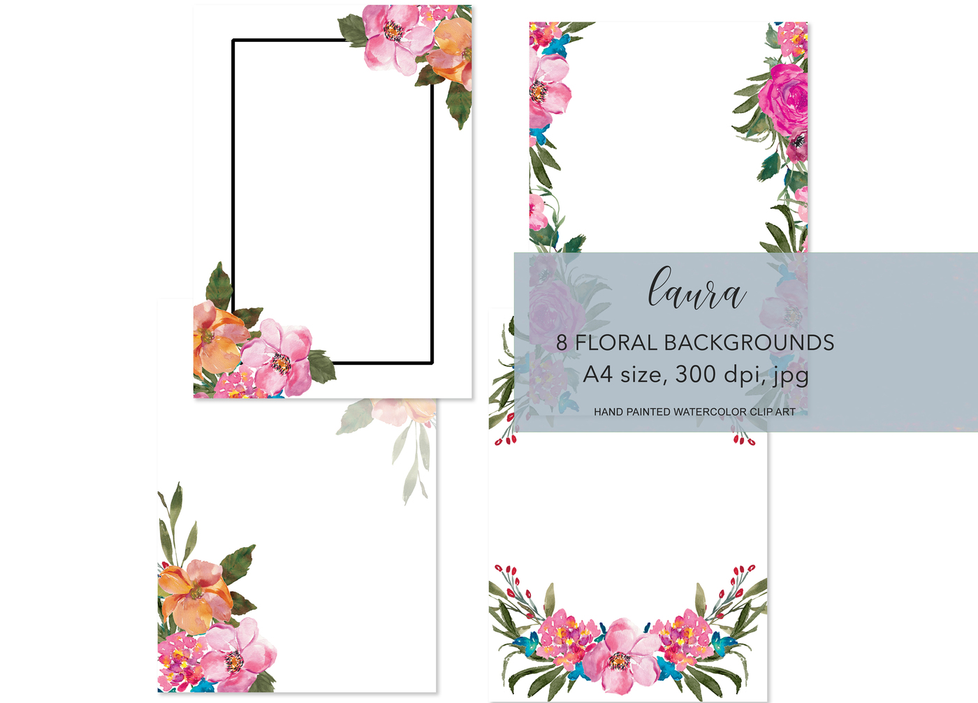 1400x1006 Hand Painted Watercolor Floral Background Watercolor Clip Art By - Watercolor Floral Background