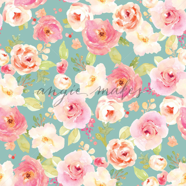 600x600 Teal Blue Watercolor Flower Background Pattern - Watercolor Floral Background