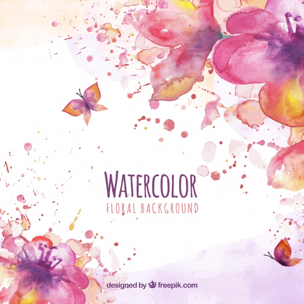 626x626 Watercolor Floral Background With Butterflies Vector Free Download - Watercolor Floral Background