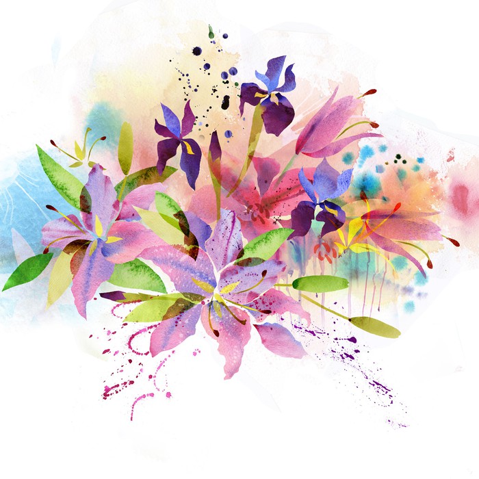 700x700 Floral Background With Watercolor Flowers Wall Mural Pixers - Watercolor Floral Background