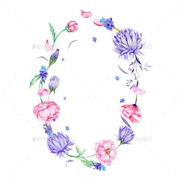 590x590 Romantic Watercolor Floral Frame By Kisika Graphicriver - Watercolor Floral Border