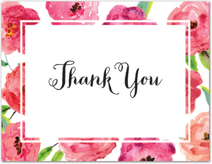 420x326 Watercolor Floral Border Note Stationery Thank You Cards, 38447 - Watercolor Floral Border