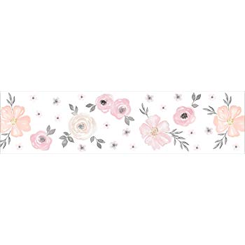 350x350 Blush Pink, Grey And White Wallpaper Wall Border For - Watercolor Floral Border