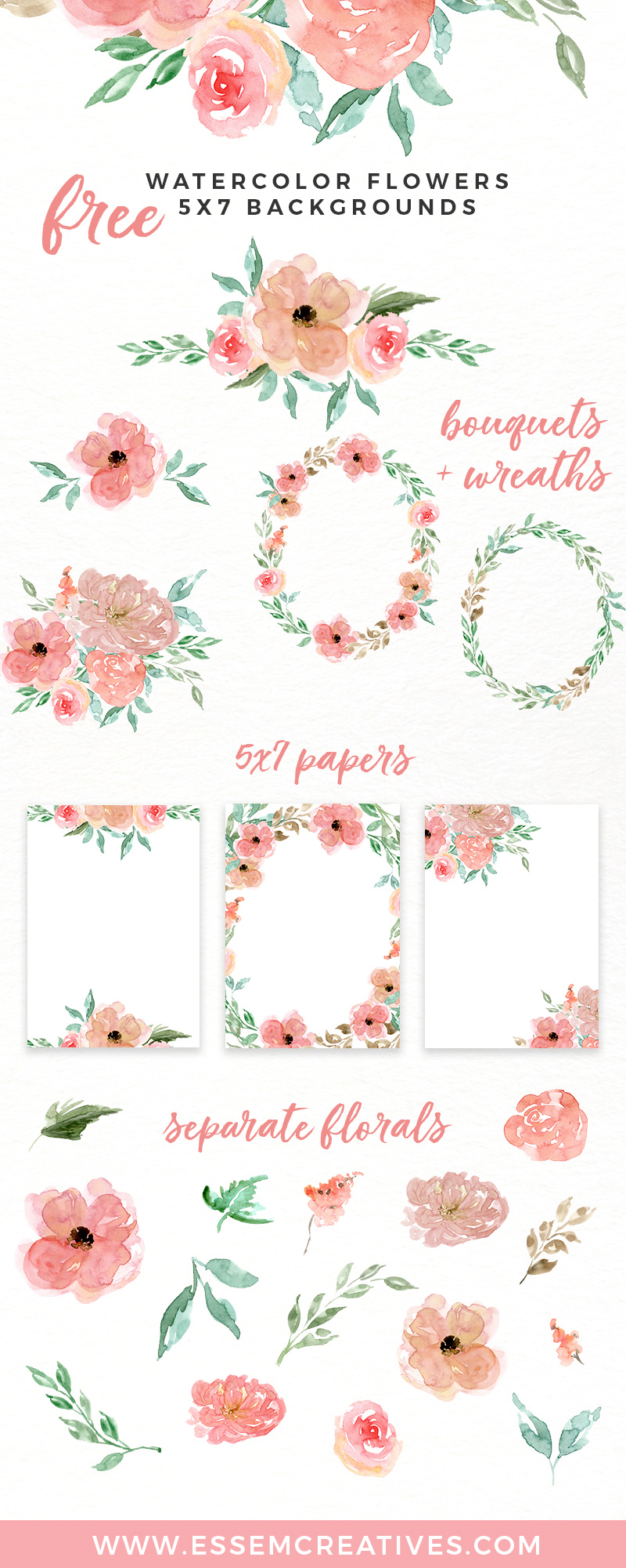800x2000 Free Watercolor Flowers Clipart, Floral Wreaths, 5x7 Borders - Watercolor Floral Border Paper Printable