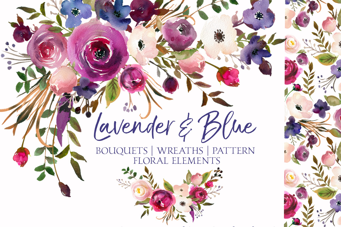 1160x772 Lavender And Blue Pink Purple Watercolor Floral Clip Art By - Watercolor Floral Clipart