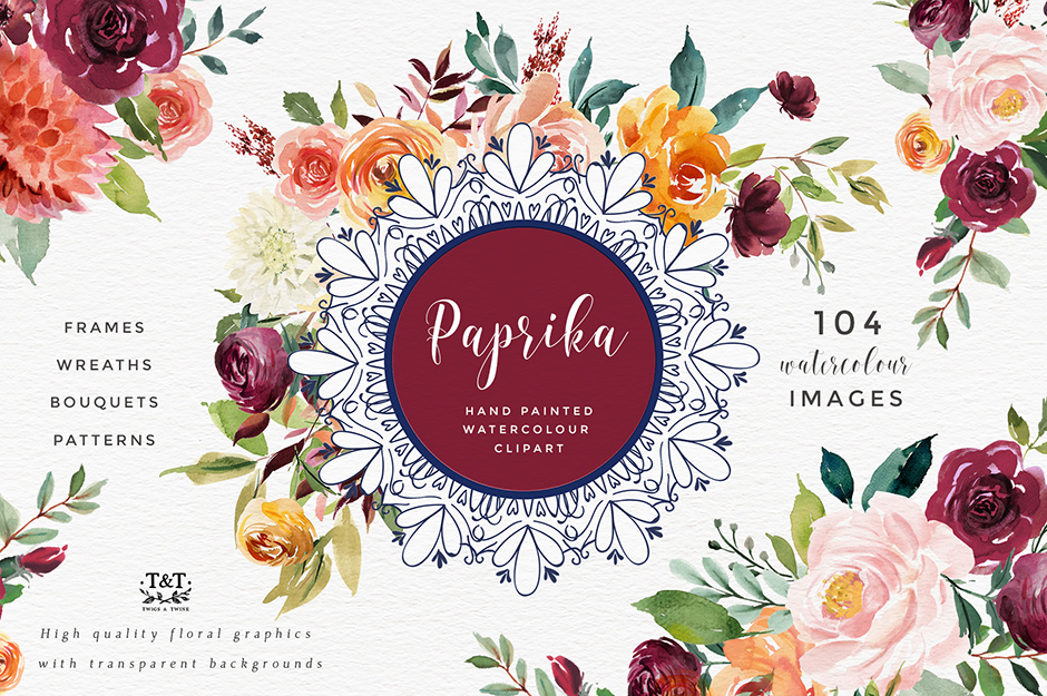 940x625 Paprika Watercolor Flower Clipart - Watercolor Floral Clipart
