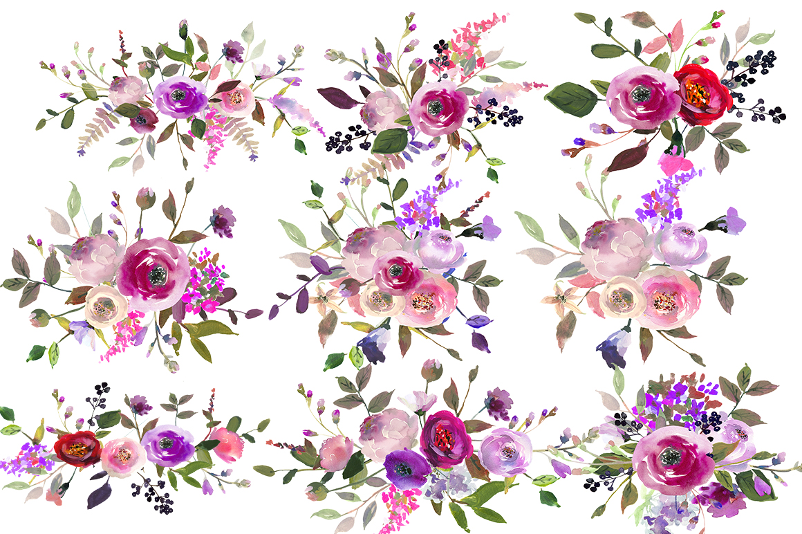 1160x772 Purple Watercolor Flowers Clipart By Whiteheartdesign - Watercolor Floral Clipart