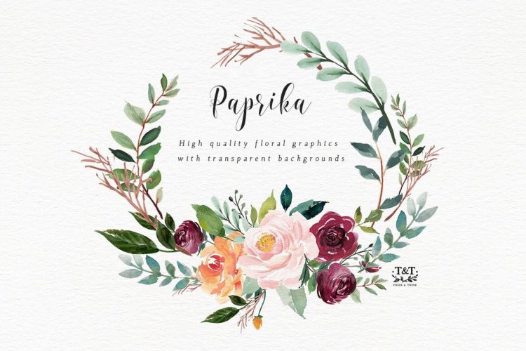 750x500 Watercolor Flower Clipart Paprika - Watercolor Floral Clipart