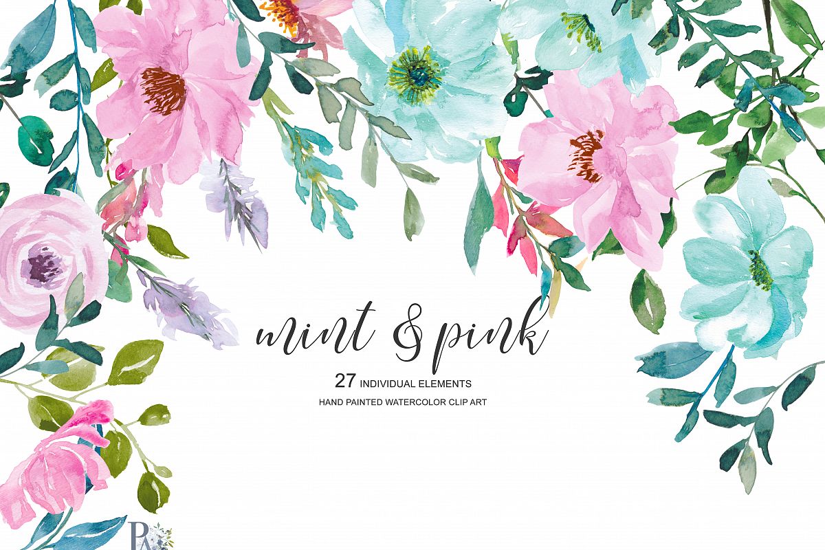 1200x800 Watercolor Flower Clipart Separate Elements - Watercolor Floral Clipart