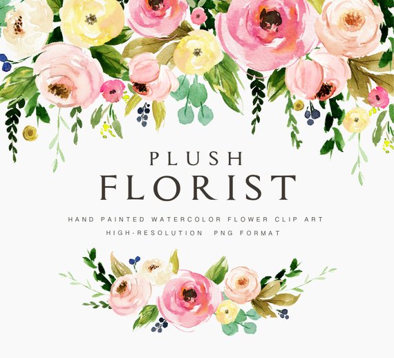 570x518 Watercolor Flower Clipart Plush Floristindividual Png Etsy - Watercolor Floral Clipart