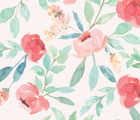 470x403 Large Watercolor Floral On Pink Fabric By Taylor Bates Creative On - Watercolor Floral Fabric