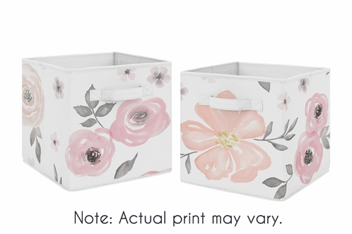 498x332 Pink And Grey Watercolor Floral Foldable Fabric Storage Cube Bins - Watercolor Floral Fabric