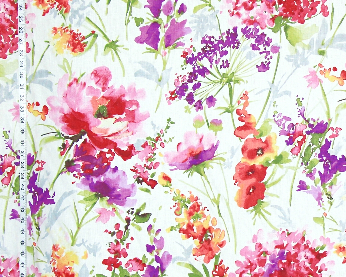 1200x960 Flower Garden Fabric Pink Peony Purple Orange Watercolor Floral - Watercolor Floral Fabric