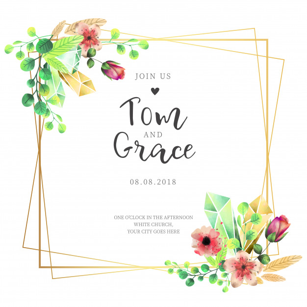 626x626 Elegant Frame Wedding Invitation With Watercolor Flowers Vector - Watercolor Floral Invitations