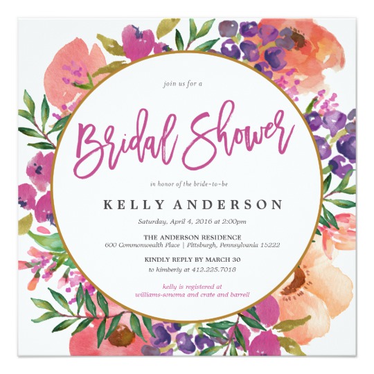 540x540 Modern Watercolor Floral Bridal Shower Invitation - Watercolor Floral Invitations