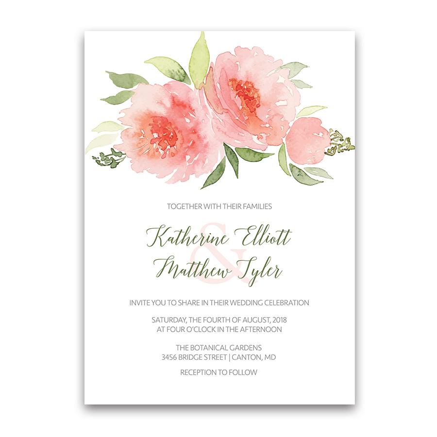 900x900 Watercolor Floral Bohemian Wedding Invitations Coral Peach - Watercolor Floral Invitations