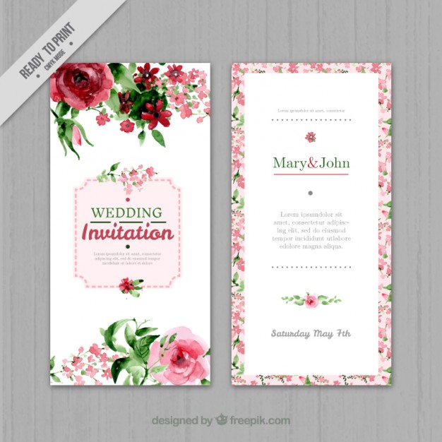 626x626 Watercolor Floral Wedding Invitation Vector Free Download - Watercolor Floral Invitations