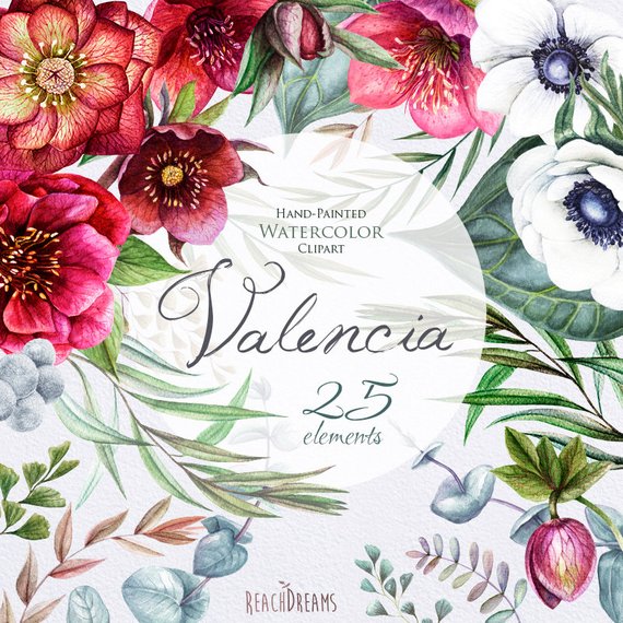 570x570 Wedding Watercolor Flowers Clipart Helleborus Flowers Etsy - Watercolor Floral Invitations