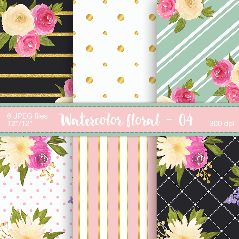 800x800 Watercolor Floral Digital Papers - Watercolor Floral Paper