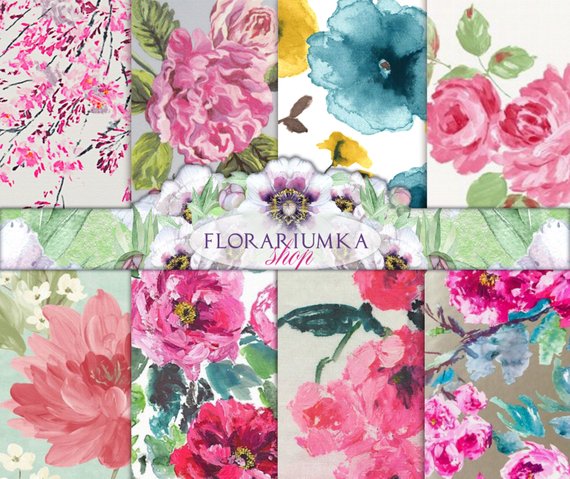 570x479 Watercolor Floral Paper Download Floral Digital Scrapbook Etsy - Watercolor Floral Paper
