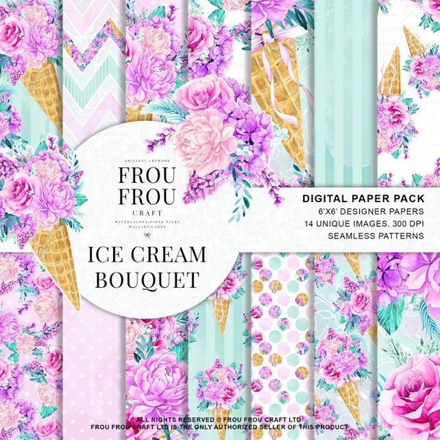 642x642 Watercolor Floral Paper Pack Flowers Background Summer Digital Etsy - Watercolor Floral Paper