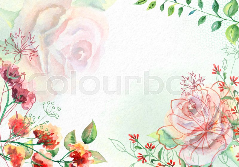 800x560 Watercolor Flowers On White Watercolor Paper. Empty Space For Text - Watercolor Floral Paper