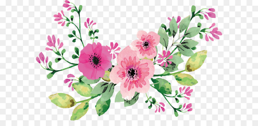 900x440 Romantic Watercolor Flowers Png Download - Watercolor Floral Png