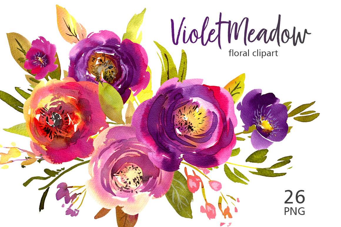 1160x772 Violet Meadow Watercolor Flowers Png - Watercolor Floral Png
