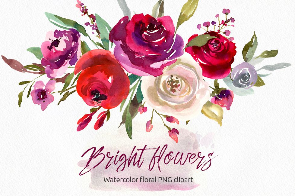 978x652 Bright Watercolor Flowers Roses 31 Png Separate Elements - Watercolor Floral Png