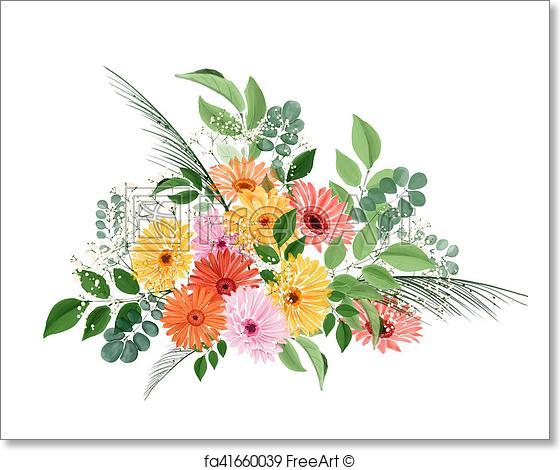 560x470 Free Art Print Of Watercolor Floral Bouquet With Gerberas And - Watercolor Floral Print